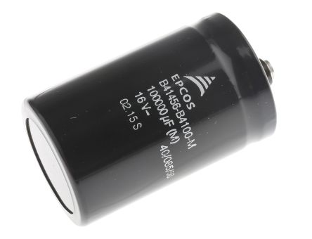 EPCOS B41456 系列 16V dc 0.1F 铝电解电容器 B41456B4100M, ±20%容差, 5mΩ(等值串联), 最高+85°C