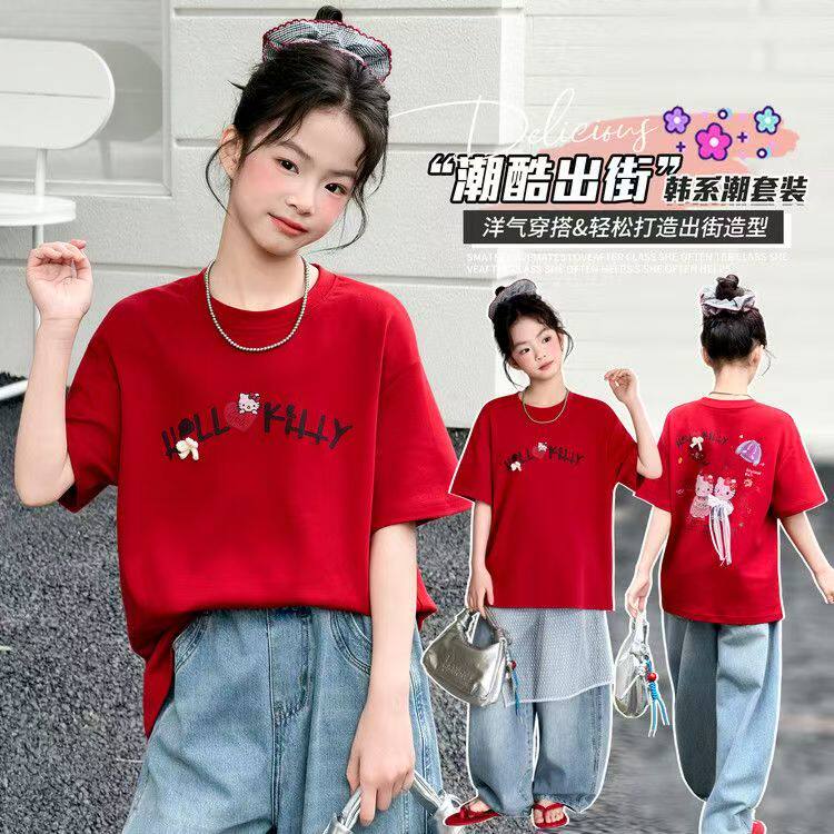 2026夏季新款女童红色卡通T恤