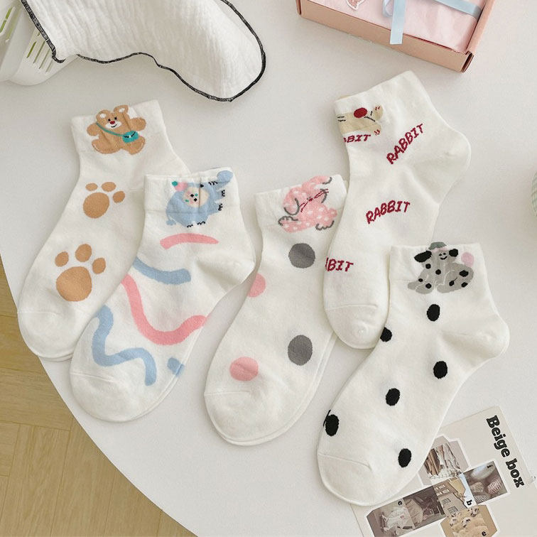袜子女春夏可爱卡通立体动物兔子小熊船袜百搭学院风ins潮短筒袜