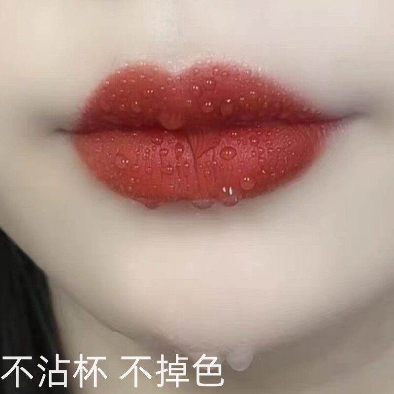 不掉色不沾杯口红雨衣唇釉防水持久保湿黄皮肤素颜显白肉桂奶茶