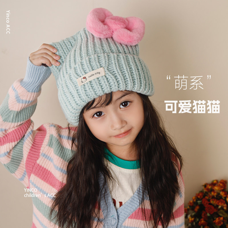 蝴蝶结猫猫针织帽可爱