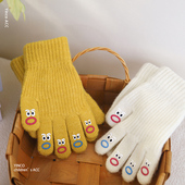 韩国ins儿童男女宝可爱嘴嘴怪表情五指手套亲子学生冬季 骑车保暖