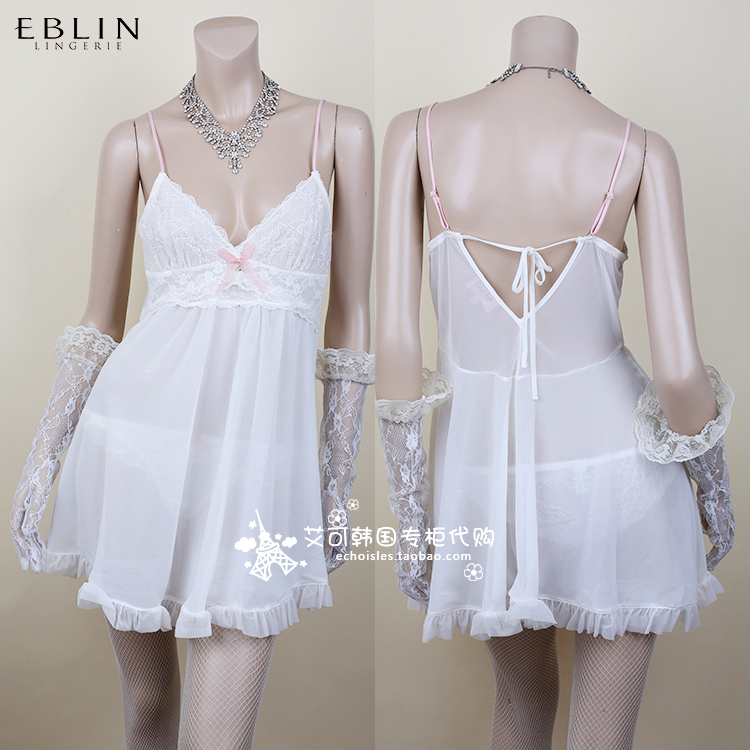 EBLIN 韩国专柜正品代购 棉花糖蕊 19春 性感蕾丝舒适超薄睡裙