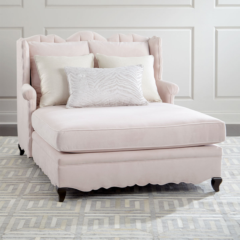 美式布艺绒布贵妃椅公主房美人榻躺椅粉色贵妃沙发阳台卧室休闲椅