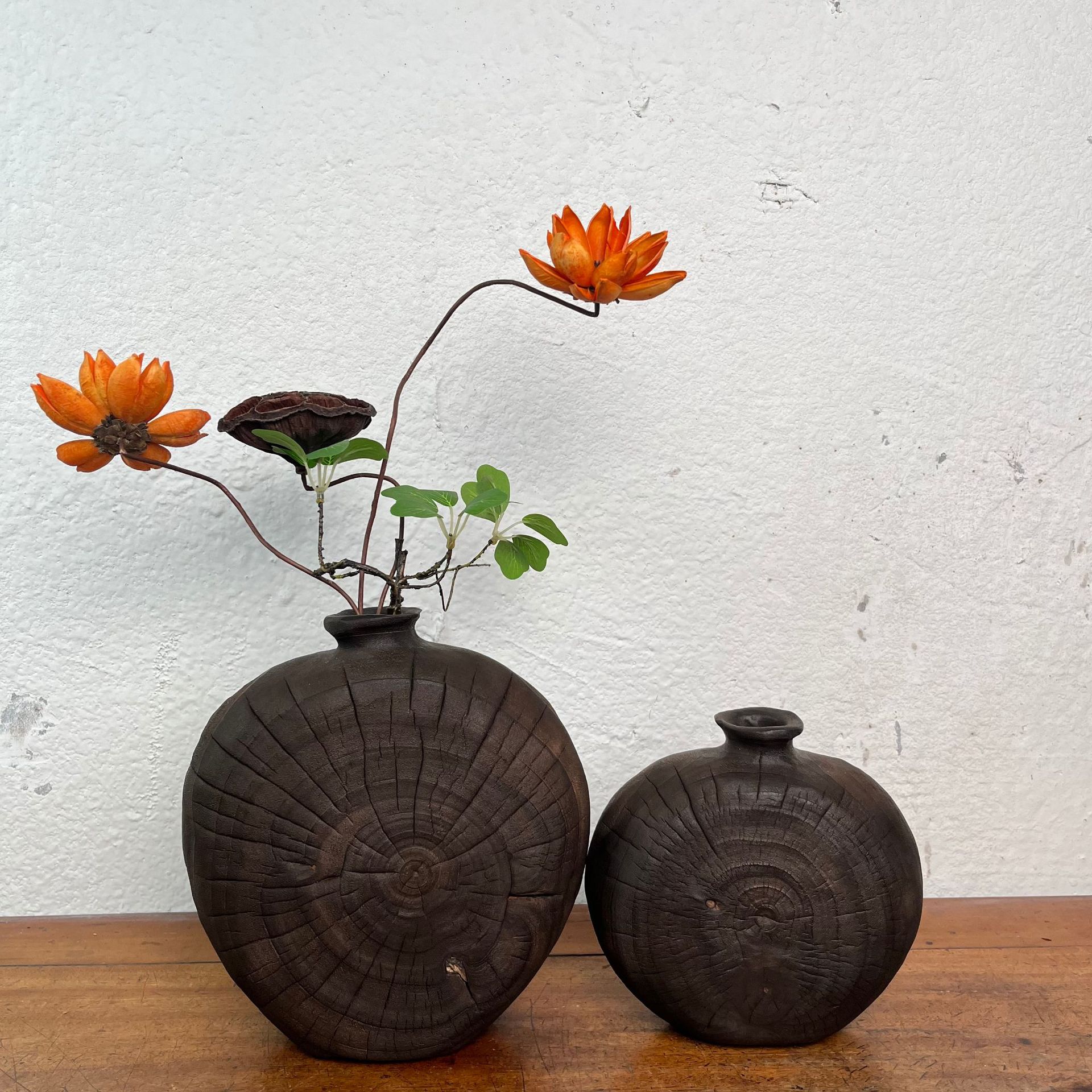 侘寂风日式碳化木花插复古禅意