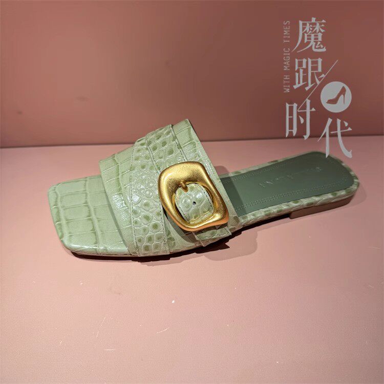 STELLA LUNA  简奢欧美风 金属扣露趾平底一字带凉拖鞋 SL124026图片