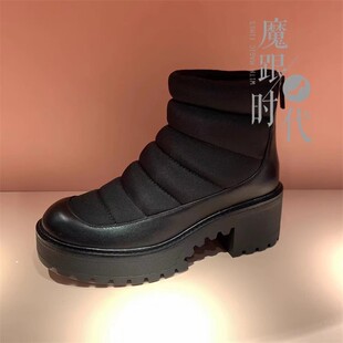 STELLA LUNA 2023年秋冬 圆头粗高跟后拉链增高雪地靴 SL323044