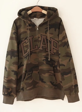 2025秋冬款男女情侣款男女连帽开衫毛圈迷彩外套卫衣休闲宽松上衣