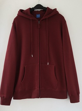 原创春秋男女情侣款宽松拉链上衣酒红色卫衣连帽开衫运动休闲外套