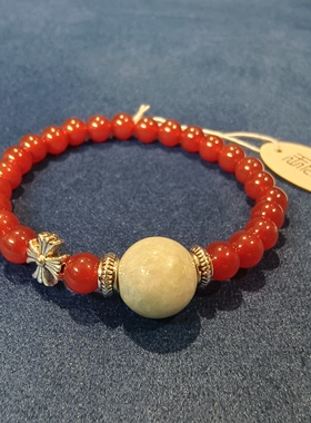 红玛瑙单圈手串女款手链糯翡翠藏银原矿帝王红本命年礼物转运