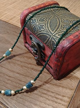 新国潮小清水晶小米珠锁骨项链翡翠珠子颈链短链沙金项链