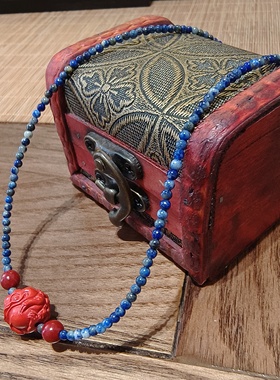 新国潮小清新青金石小米珠锁骨项链朱砂大珠子喜庆颈链短链