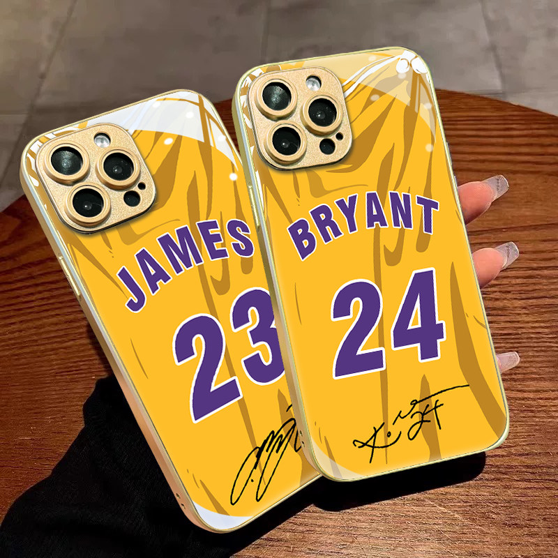 NBA湖人詹姆斯签名适用苹果16promax手机壳荣耀300缅怀科比黑曼巴小米15金色潮男华为Pur70防摔一加12玻璃壳