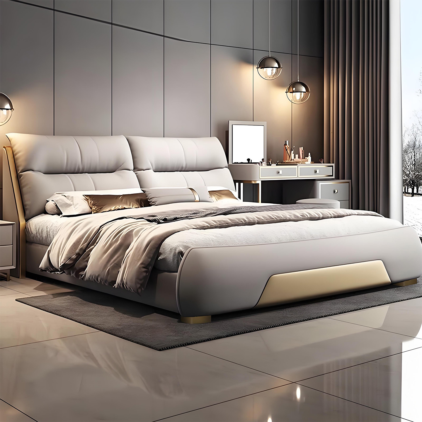 沐晨轻奢头层牛皮真皮床现代简约双人主卧大床软包储物豪华婚床