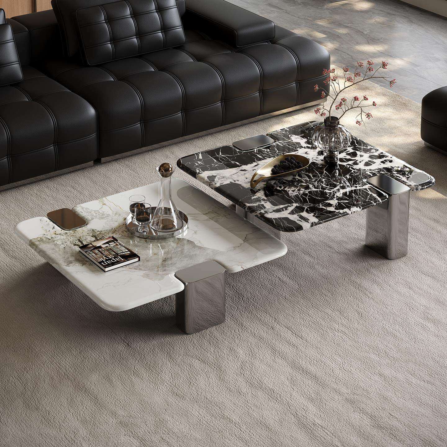 新款天然大理石客厅茶几组合意式极简高端大气超晶石沙发茶几组合