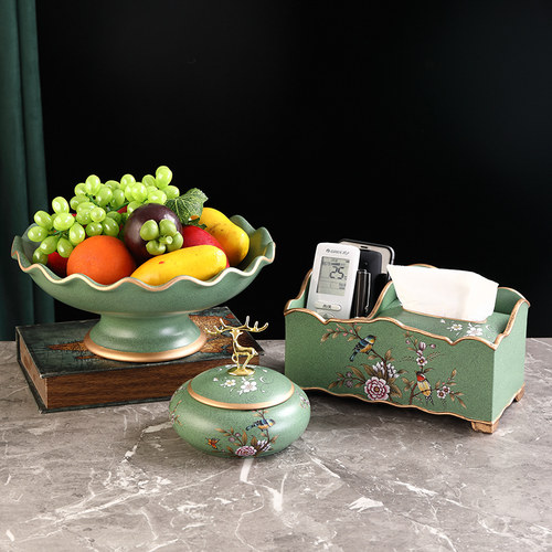 蒂拉美式乡村花鸟图案纸巾盒摆件