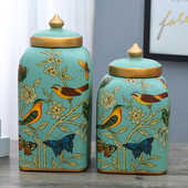 装 美式 样板房软装 饰摆件收纳家居玄关欧式 饰品摆设 陶瓷储物罐装