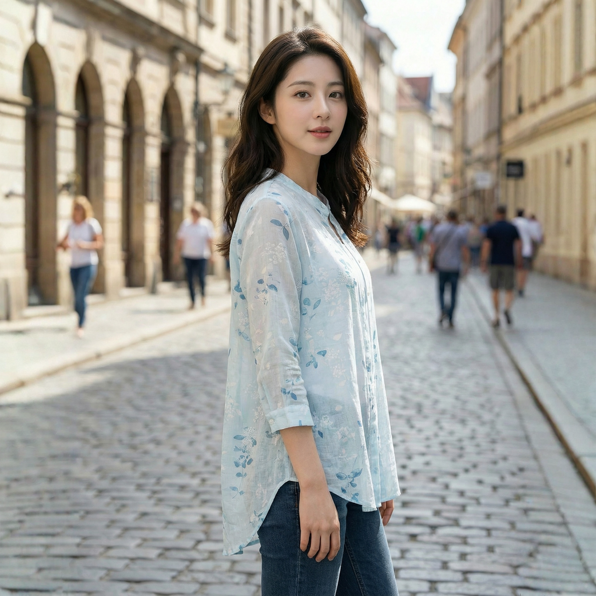 舒适苎麻 印花衬衫女休闲上衣罩衫宽松港味衬衫2026夏装新款上衣