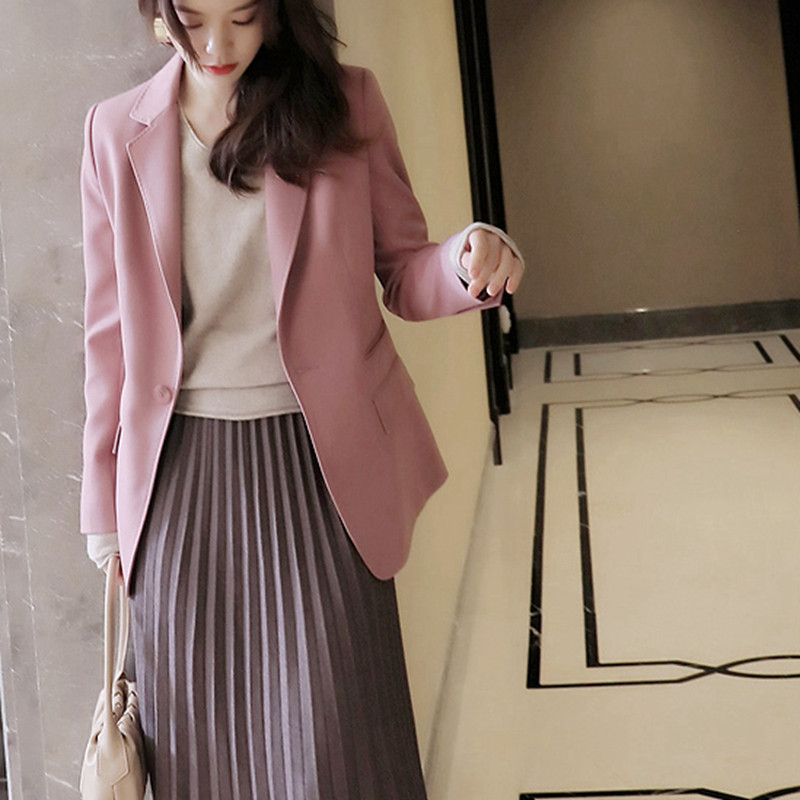 型质兼备 显气质枯玫瑰色一粒扣修身西装2025秋女新款通勤OL外套