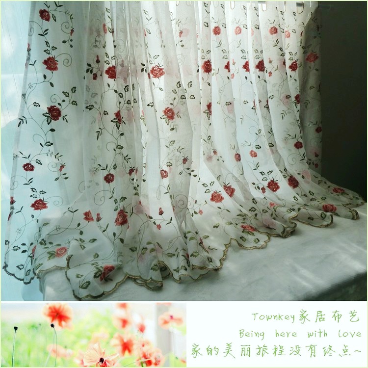 处理唯美vintage橘红田园咖啡帘