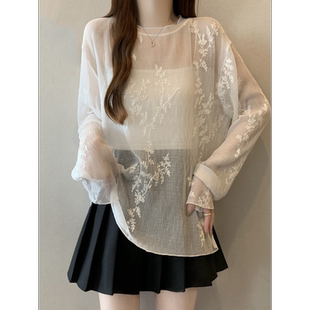 新中式国风提花刺绣防晒衫女2025夏大码胖mm薄款雪纺外搭罩衫上衣