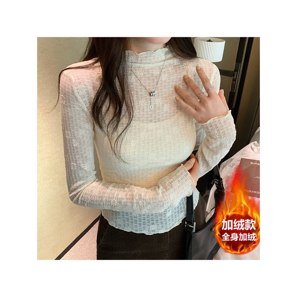 蕾丝网纱打底衫女木耳边半高领内搭2026春秋冬法式高级感洋气上衣