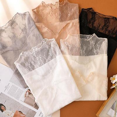 蕾丝打底衫女长袖春秋季内搭高级感加绒加厚冬季洋气网纱收腰上衣