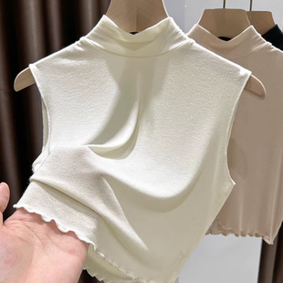 软糯皮肤衣假衣领子半高领打底衫女秋冬无袖背心内搭高端木耳上衣