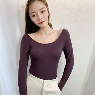 黑色打底衫 莫代尔棉大领t恤紧身2020秋冬纯色内搭上衣秋衣 女长袖