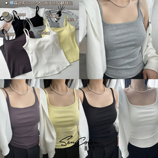 6615法式 白色U背吊带背心女外穿内搭带胸垫美背内衣打底性感上衣