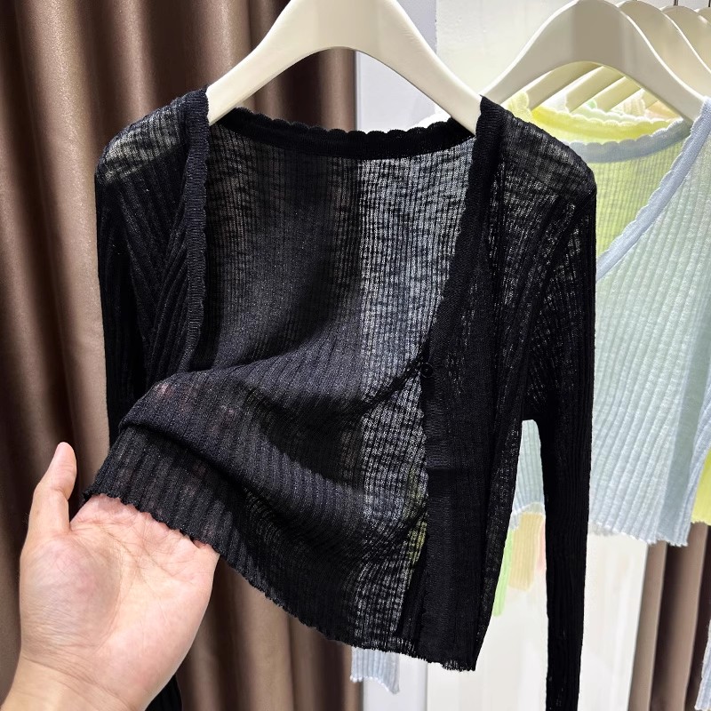 2025大码黑色冰丝防晒开衫女夏外搭配裙子披肩上衣针织衫外套