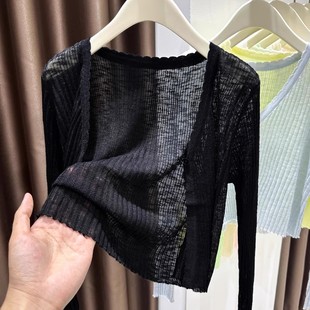 女夏外搭配裙子披肩上衣针织衫 外套 黑色冰丝防晒开衫 2025大码