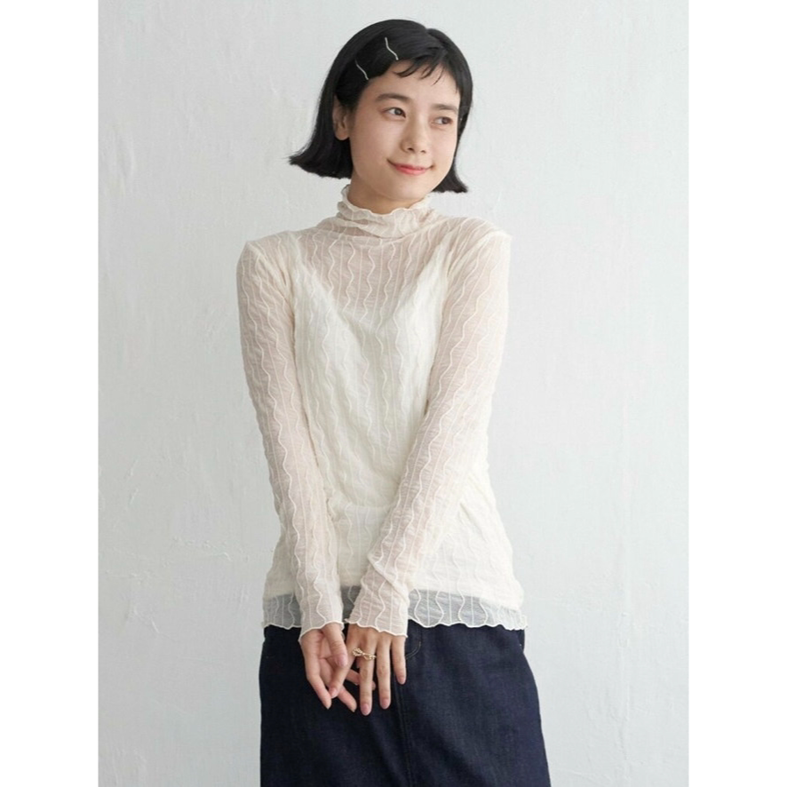 日单人气波浪木耳边网纱打底高领少女系叠穿透肤日系百搭甜美高弹