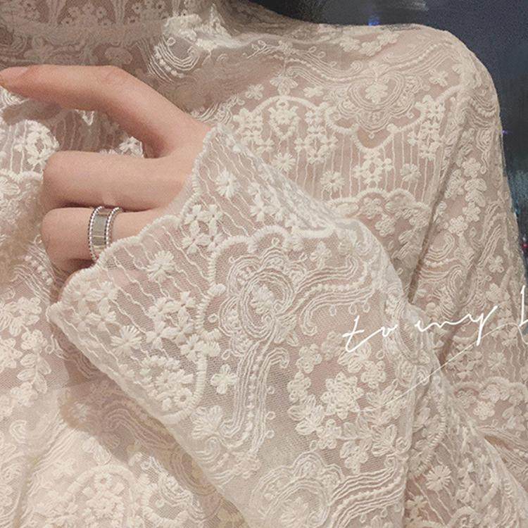 秋冬欧货小衫蕾丝加绒打底衫女别致绝美洋气长袖纱衣内搭网纱上衣