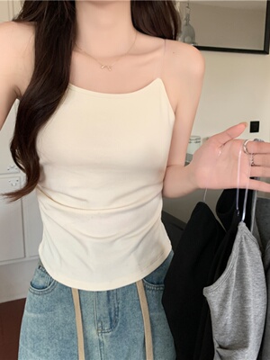 法式透明肩带小吊带背心女秋冬内搭美背文胸一体打底带胸垫上衣春