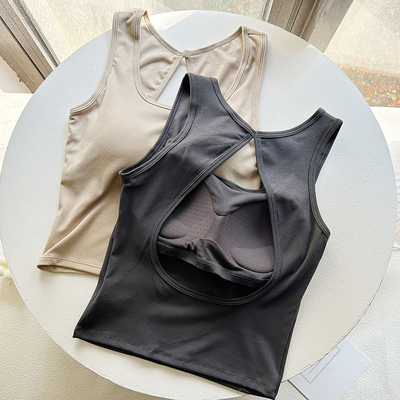 2024新款春夏黑色吊带背心女外穿方领设计感带胸垫内搭打底衫上衣