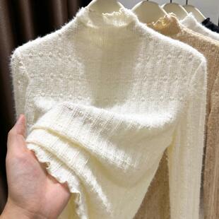 半高领蕾丝打底衫女秋冬磨毛保暖内搭欧货洋气小衫高级感长袖外穿