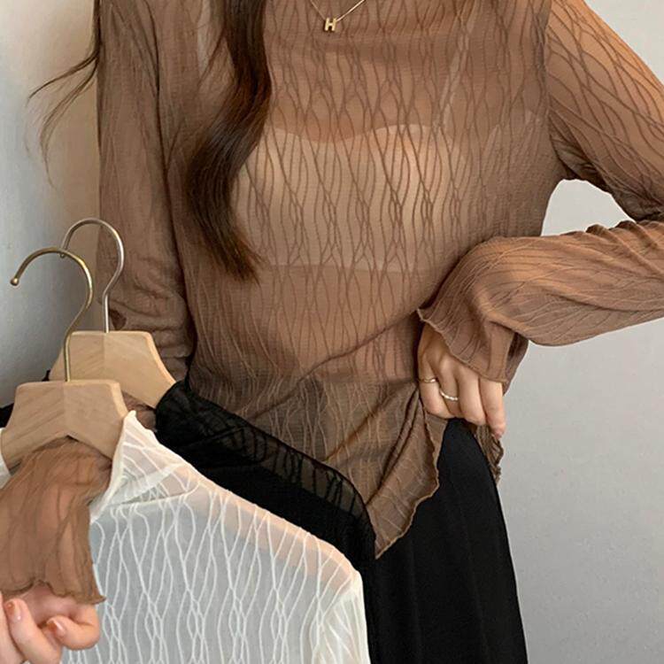 半高领蕾丝打底衫女时尚洋气义乌大码胖mm遮肚子内搭上衣2024秋冬