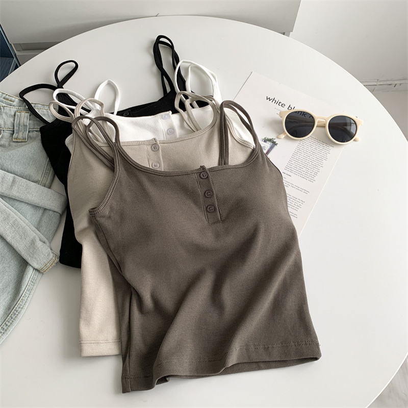 美式纯欲风胸垫吊带背心女夏季美背内搭外穿修身弹力运动背心上衣