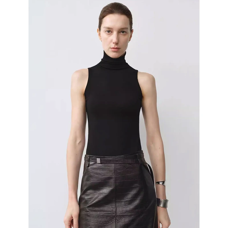 黑色高级感堆堆高领无袖背心针织打底女秋冬叠穿内搭坎肩修身上衣