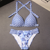 比基尼泳衣女2025新款 海边度假沙滩游泳衣温泉 分体性感蓝色三点式