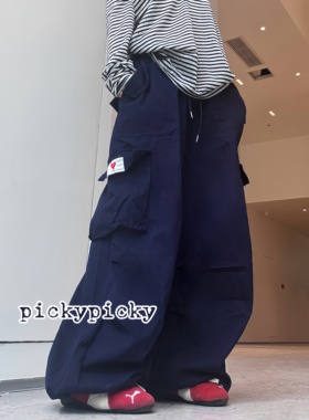pickypicky美式复古休闲裤多口袋阔腿工装裤高街设计休闲裤