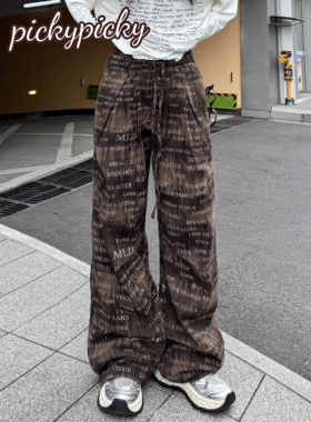 pickypicky美式复古做旧脏脏字母渐变设计感宽松显瘦阔腿裤