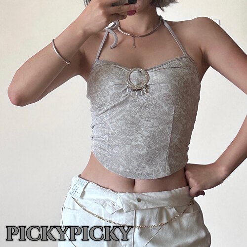 pickypicky异域风情时尚街头挂脖修身露背背心吊带