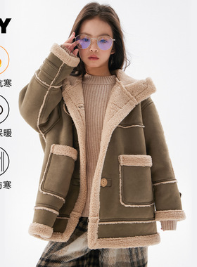 儿童皮毛一体外套2025年新款冬季女童加绒加厚羊羔毛大童保暖冬装