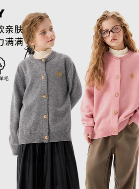 儿童学院风羊毛针织衫女童新款春秋上衣老钱风冬季毛衣开衫潮外套