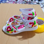 鞋 露趾坡跟女式 子 女夏中跟一字扣软底凉靴粗跟防滑妈妈鞋 民族凉鞋