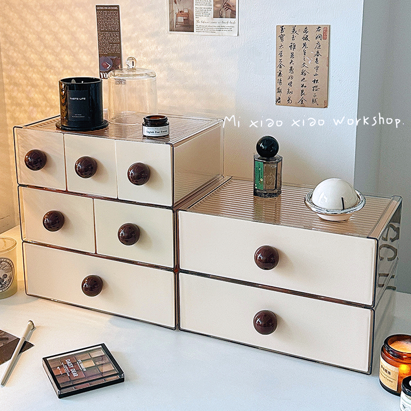 桌面收纳盒抽屉式化妆品大容量整理口红刷筒梳妆台护肤面膜置物架