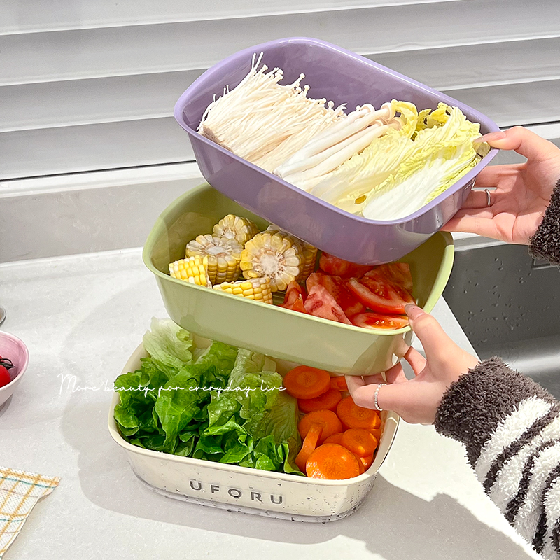 多巴胺洗菜盆沥水篮厨房家用新款双层洗水果备菜盘叠加配菜果盘