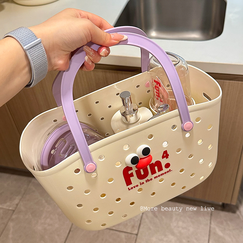 手提洗澡提篮洗漱用品篮子浴室收纳筐塑料宿舍浴筐洗浴游泳镂空篮